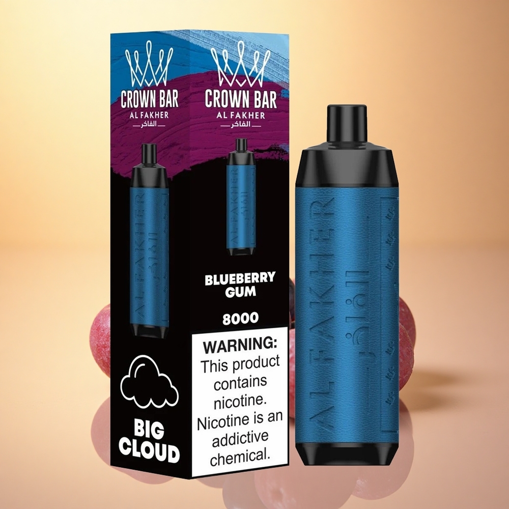Al Fakher Crown Bar 8000 Crystal Blueberry Gum 600mAh USB-C 18mL 5mg Nicotine