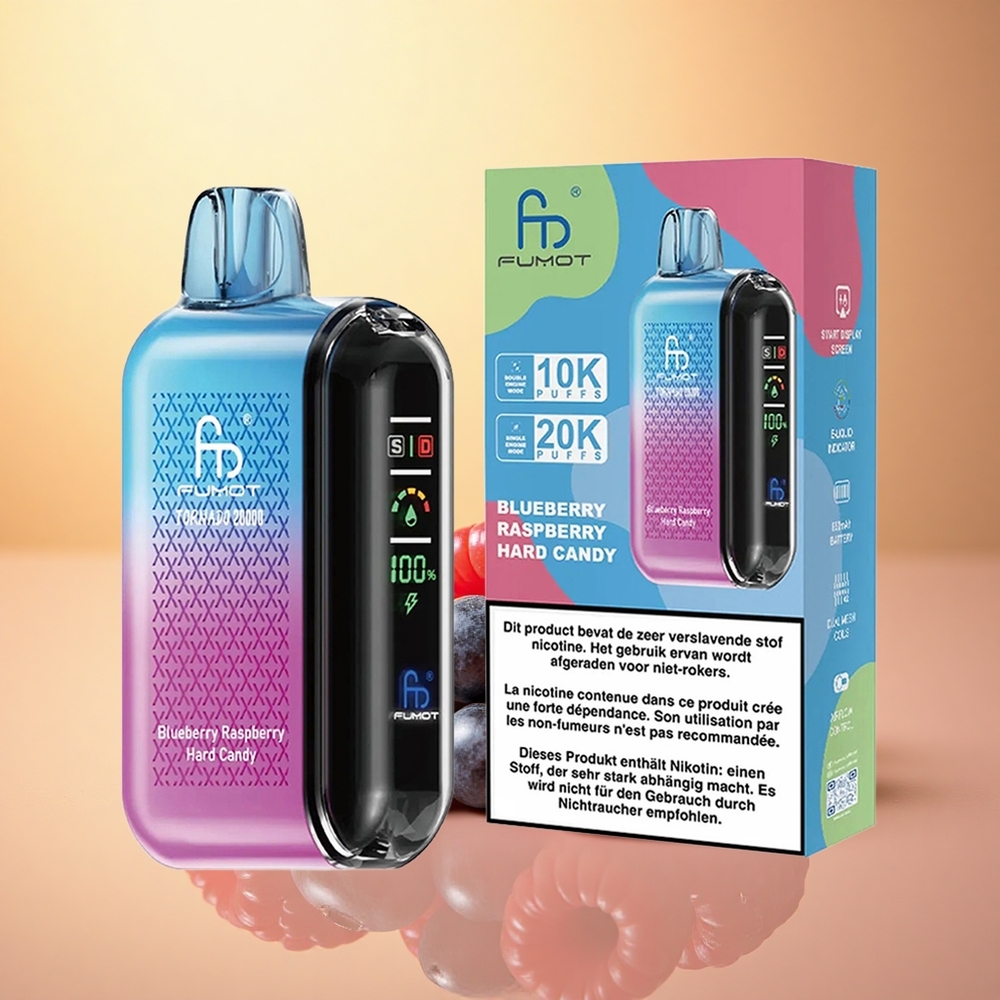 Fumot Tornado 20000 Puffs Blueberry Raspberry Hard Candy with Dual Mesh Coil and 850mAh Battery