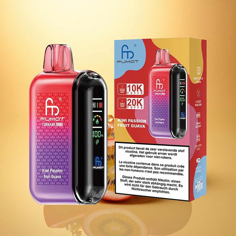 Fumot Tornado 20000 Puffs Kiwi Passion Fruit Guava Dual Mesh Coil 850mAh 2% Nicotine