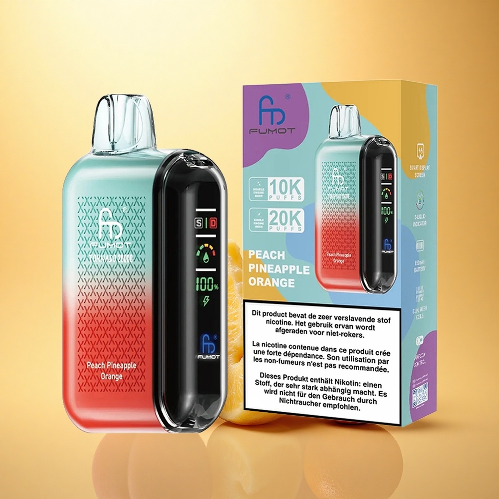 Fumot Tornado 20000 Puffs Peach Pineapple Orange 2% Nicotine 850mAh Dual Mesh Coil