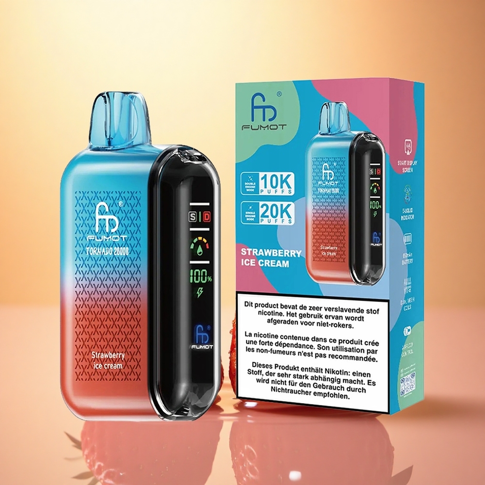 Fumot Tornado 20000 Puffs Strawberry Ice Cream Dual Mesh Coil 850mAh Smart Display