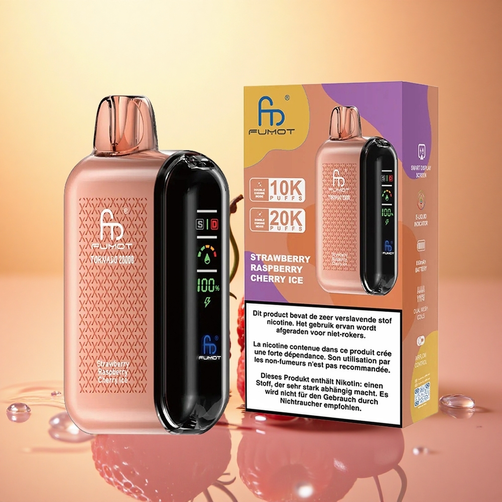Fumot Tornado 20000 Puffs Strawberry Raspberry Cherry Ice Dual Mesh 850mAh
