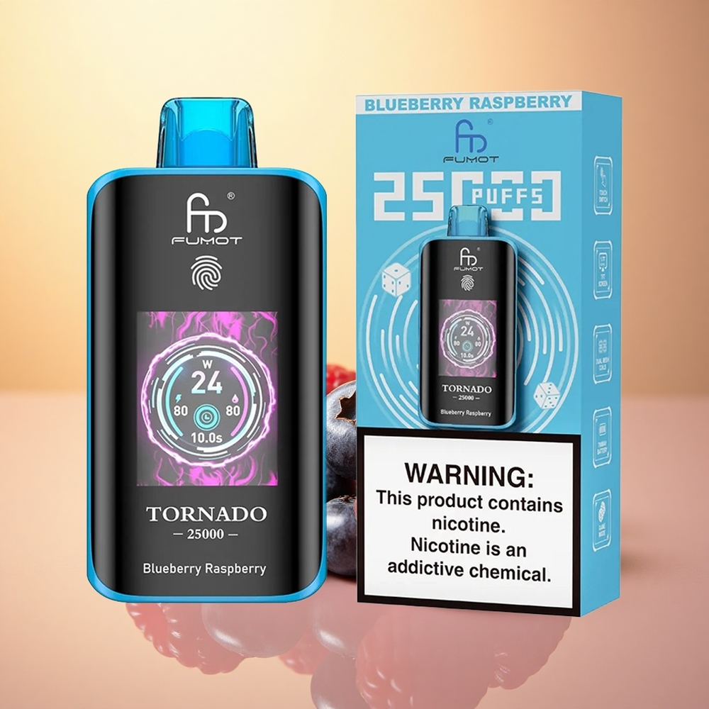 Fumot Tornado 25000 Puffs Blueberry Raspberry HD Screen 700mAh 20ml 5% Nicotine