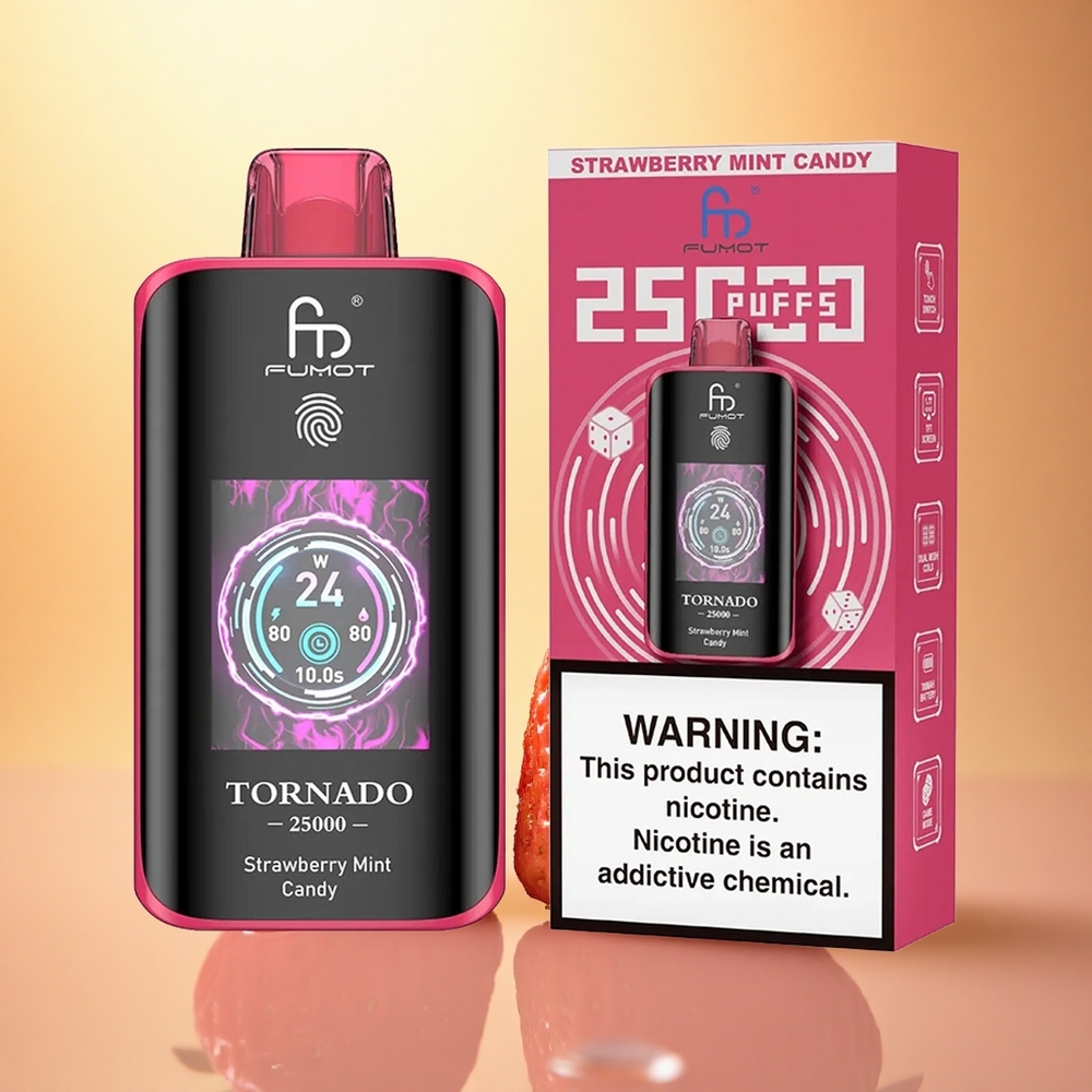 Fumot Tornado 25000 Puffs Strawberry Mint Candy HD Screen 700mAh 20ml Nicotine