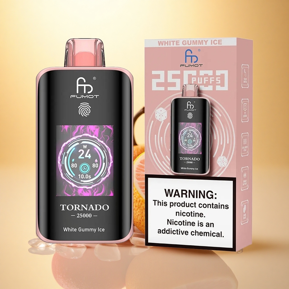 Fumot Tornado 25000 Puffs White Gummy Ice HD Screen 700mAh 5% Nicotine